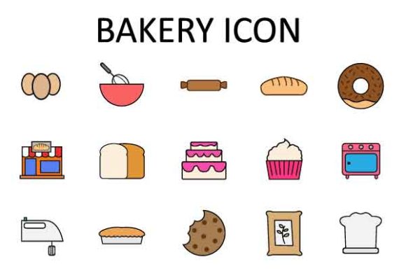 Bakery Icon Set Filled Outline: A Versatile Design Resource for Creators and Businesses
