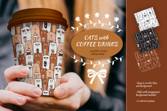 Cats with Coffee Drinks Seamless Pattern: A Creative and Practical Design Resource