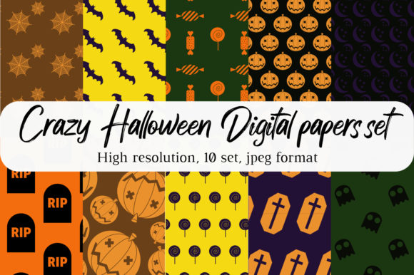 Crazy Halloween Digital Papers Set