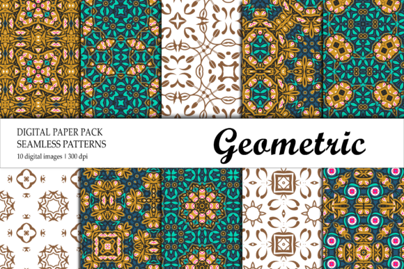 Digital Paper Geometric Gold Green Brown and Geometric Tiles: A Versatile Design Resource