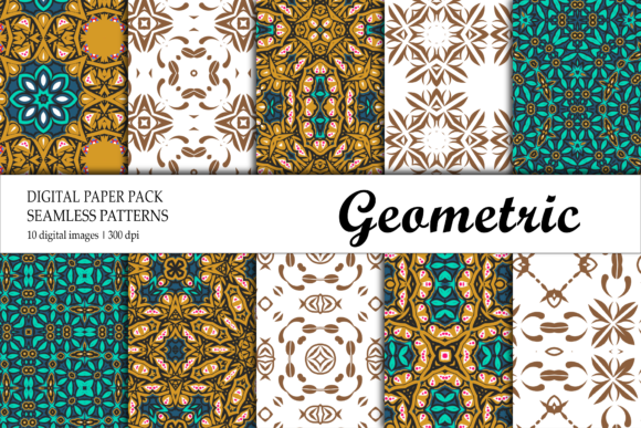 Digital Paper Geometric Gold Navy Brown