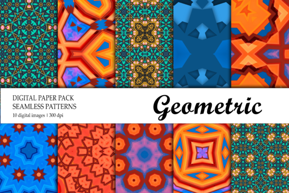 Digital Paper Geometric Green Purple