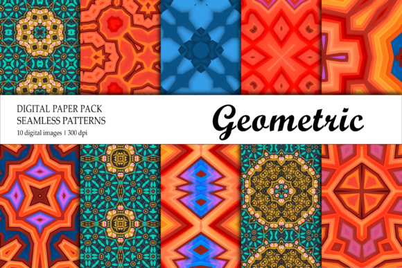 Digital Paper Geometric Green Red Blue