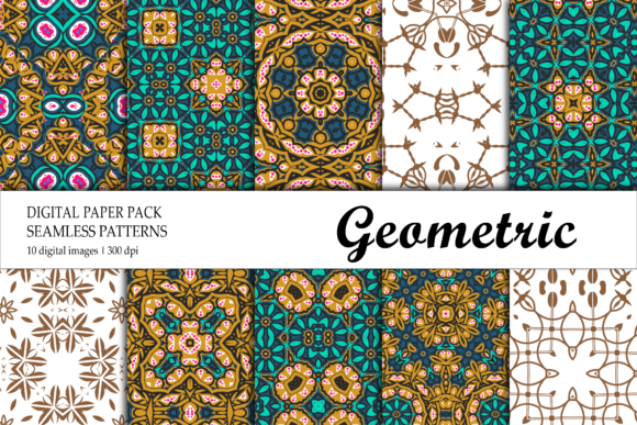 Digital Paper Geometric Purple Gold Blue