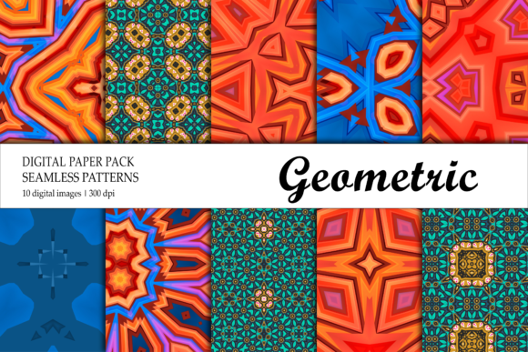 Digital Paper Geometric Yellow Green Red