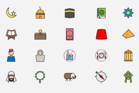 Islamic Icon Set Filled Outline