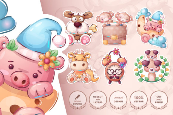 Set Cute Sticker - Seamless Pattern 3